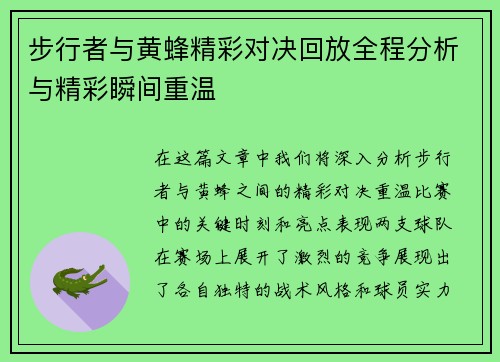 步行者与黄蜂精彩对决回放全程分析与精彩瞬间重温