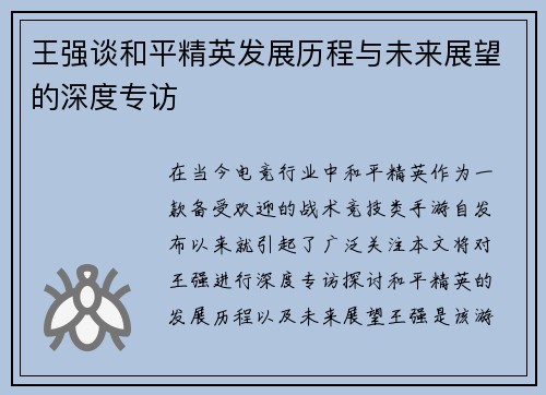 王强谈和平精英发展历程与未来展望的深度专访